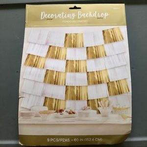White & Gold Fringe Decorating Backdrop NWT